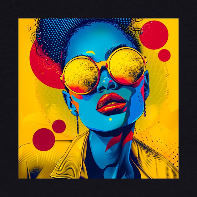 Black woman with gold sunglasses, in retro fashion style by Ginesha